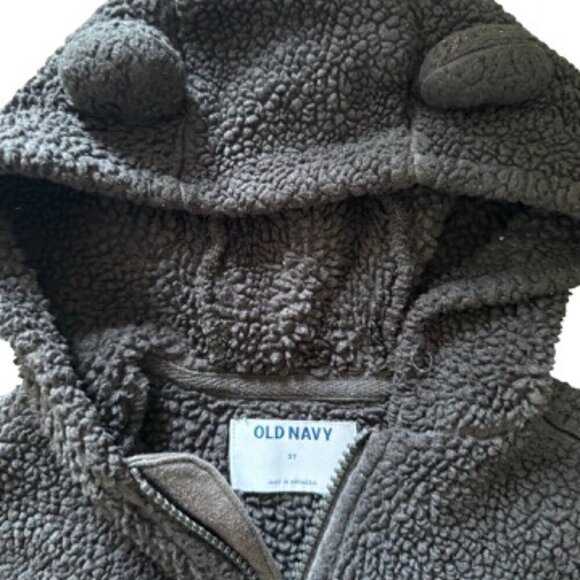 Old Navy Sherpa Bear Zip Up Hoodie Jacket Brown Toddler 3T - Picture 4 of 4